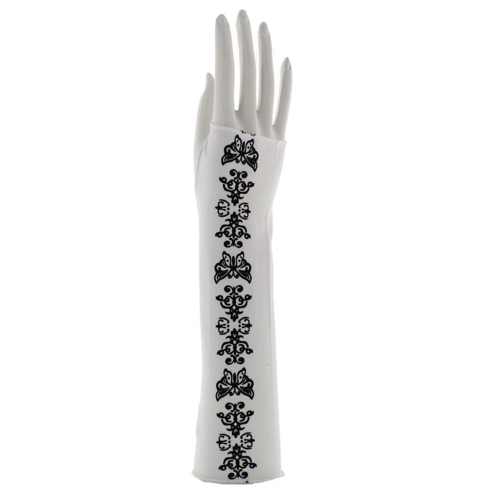Zac's Alter Ego - White Long Butterfly Print Gants sans doigts - Blanc